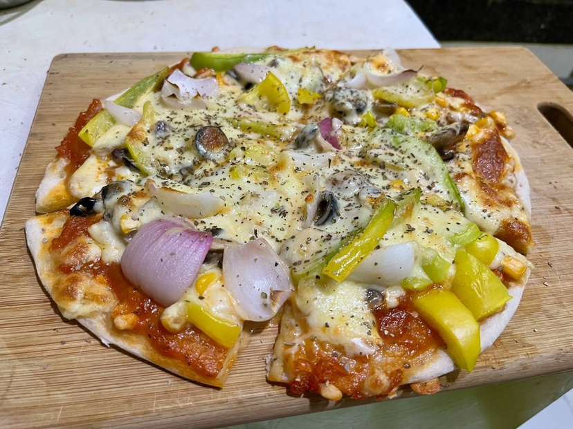 Homemade pizza by trisha, it's delicious.